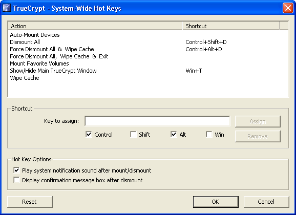 TrueCrypt hotkeys